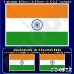Inde Drapeau Indien  Asie 10 2 cm Bumper Sticker en vinyle 100 mm  en x1 + 2 Bonus - B01FSTRCH6